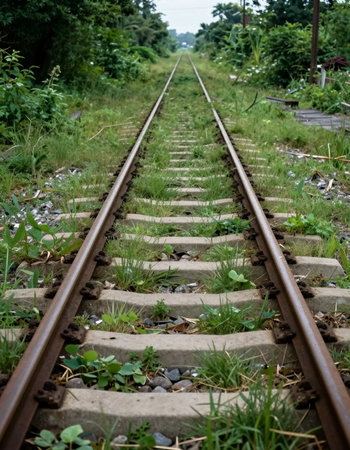 Railway tracks in the countryside of Thailand. Selective focus.の写真素材