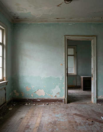 interior of an old abandoned house, destroyed by time and weatherの写真素材