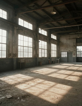 interior of an old factory, industrial background, toned imageの写真素材