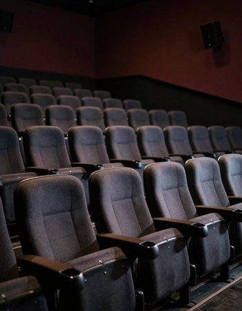 Interior of the auditorium with a row of chairs in the cinema