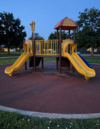 Playground with a slide in the foreground