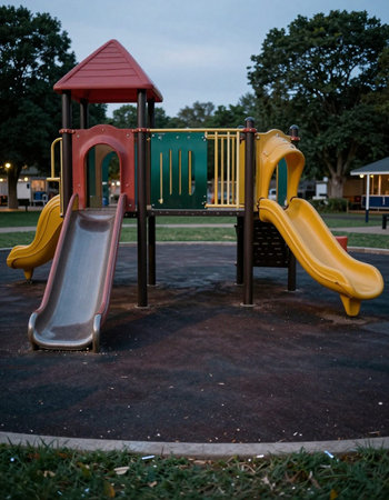 Playground in the park at night with children's playgrounds.の写真素材