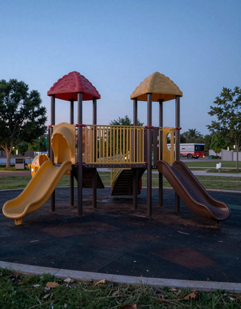 Playground in the park at night. Children's Playground.