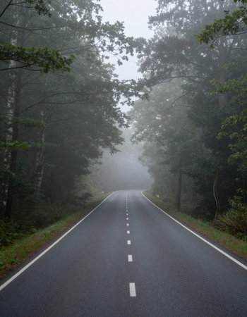 Road in the forest with fog in the morning,Thailand.