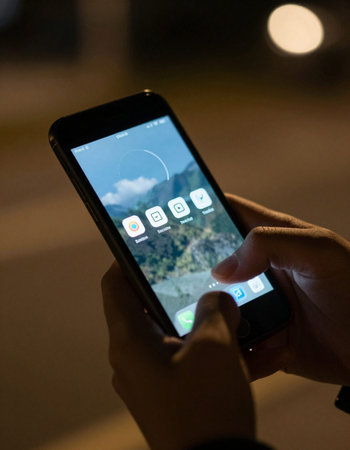 A man is using a smartphone with a maps app on the screen.