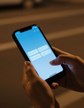 Female hands holding a smartphone with social media app on the screen.