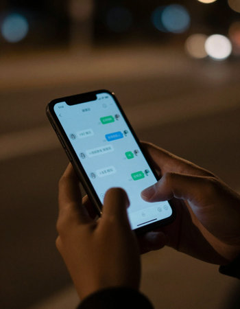 Unidentified man using a smart phone in the city at night