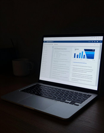 Laptop computer with business website on screen. Business and technology concept.