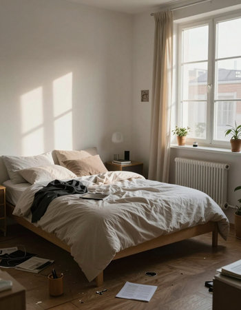 Interior of a bedroom in a modern style. Nobody inside.