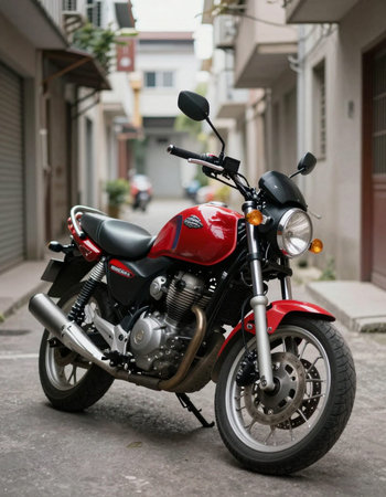 Motorcycle parked in the street.