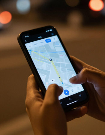 close up of man using mobile phone with gps navigator app