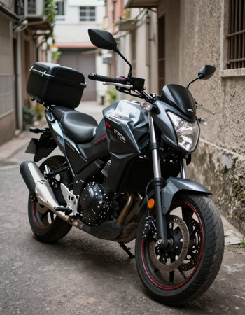 Motorcycle on the street in the old town of Kyoto, Japanの写真素材