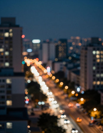 Abstract blur city night light bokeh, defocused background.
