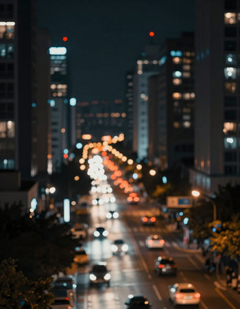Blurred of car in city at night, bokeh background