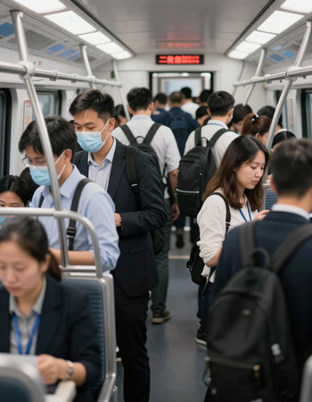 People wearing face mask to protect from COVID-19 in public transport