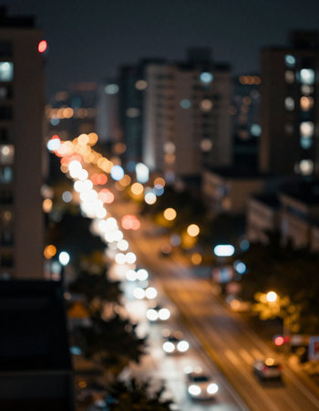 City night lights blur bokeh background, defocused urban abstract
