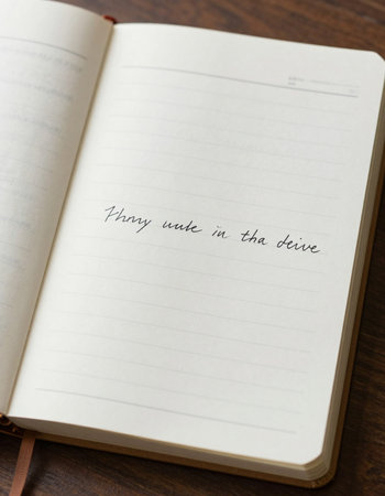 Notebook with the words written in it on wooden background