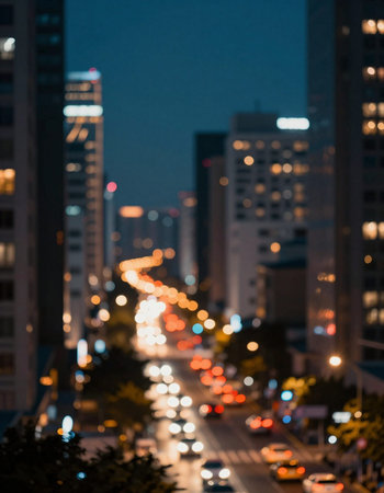 Blurred of car on road in city at night, abstract background