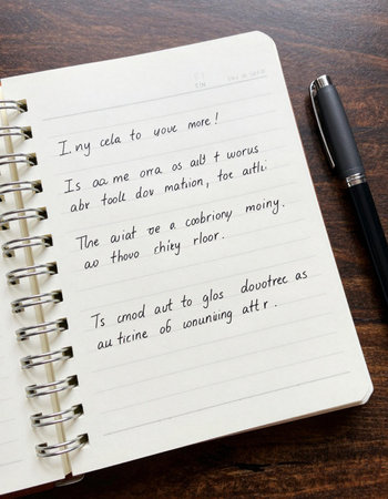 Notepad and pen on wooden table. View from above with copy space