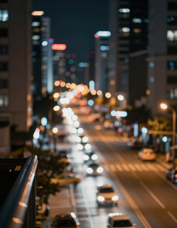 Blurred traffic in the city at night, bokeh backgroundの写真素材