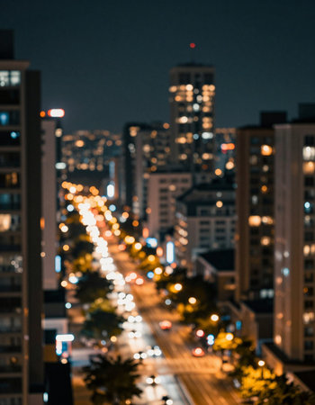 Abstract blur and defocused urban cityscape at night, Bangkok, Thailandの写真素材