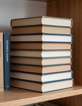 Books on the bookshelf in a library. Education concept.の写真素材