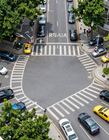 Aerial view of a crosswalk in the middle of the city