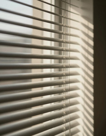 Window blinds in a room. Close up. Selective focus.