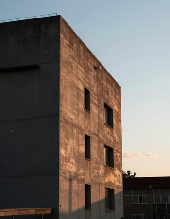 Modern apartment buildings at sunset. Facade of a modern apartment building