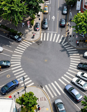Aerial view of a crosswalk in downtown Los Angeles, California.