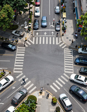 Top view of the traffic on the street in Bangkok.
