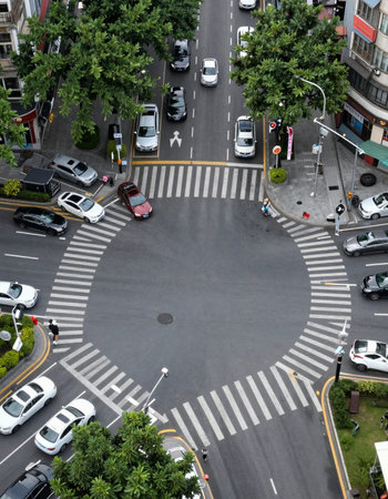 Aerial view of a crosswalk in the middle of the city.
