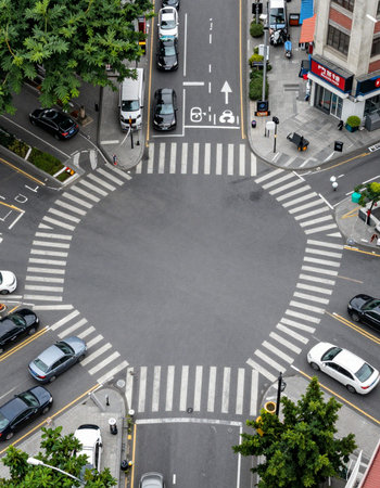 Aerial view of a crosswalk in the middle of the city