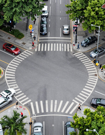 Aerial view of a crosswalk in the middle of the city