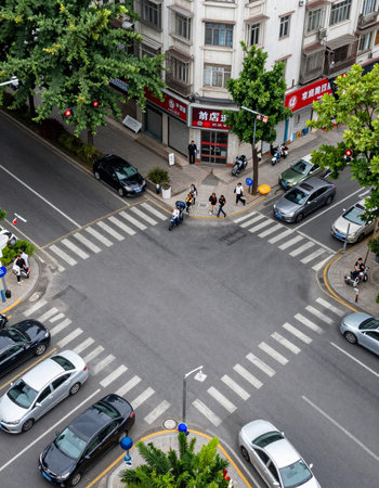 View from the top of the pedestrian crosswalk in Bangkok.