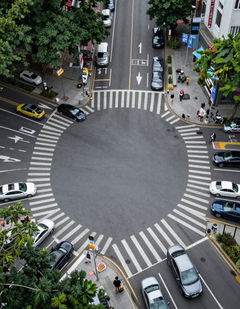 Aerial view of a crosswalk in Hong Kong, China.