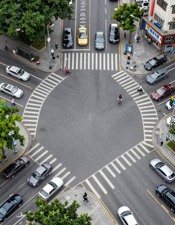 High angle view of a busy street in New York City, USA