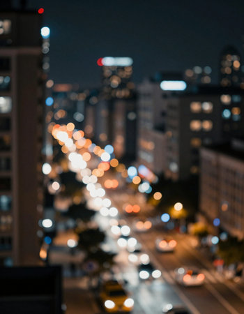 Abstract blur of city at night, bokeh light background.