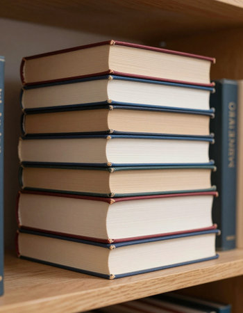 Books on the bookshelf in the library. Selective focus.の写真素材