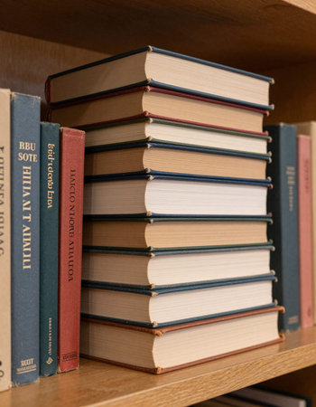 Books on the bookshelf in the library. Education concept.