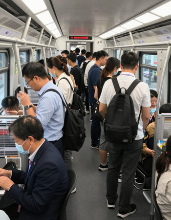 Passengers inside Mass Rapid Transit (MRT) train.