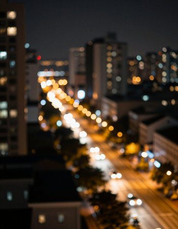 Abstract city night light blur bokeh, defocused background.