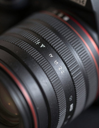 Close-up of a camera lens. Shallow depth of field.