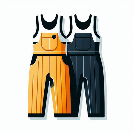 Yellow and black overalls isolated on white background, vector illustration.