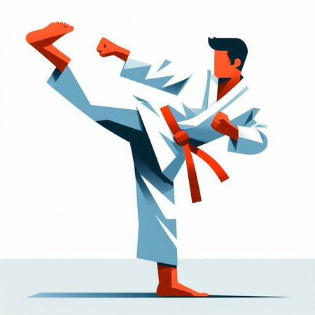 Taekwondo. Karate fighter. Vector illustration in cartoon styleの写真素材