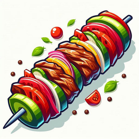 Shish kebab on a skewer. Vector illustration.の写真素材