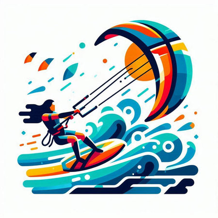 Kitesurfing sport vector illustration. Windsurfer on the waves.の写真素材