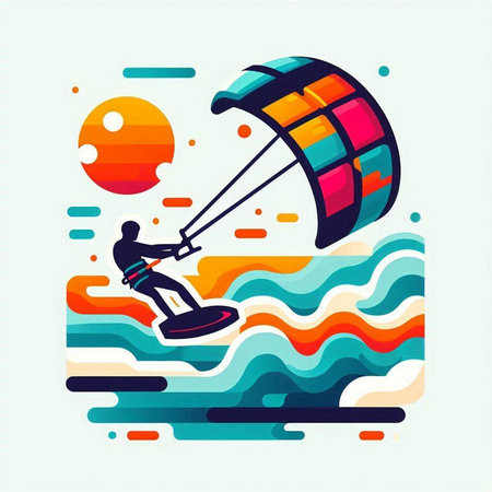 Kitesurfing. Extreme sport. Vector illustration in flat styleの写真素材
