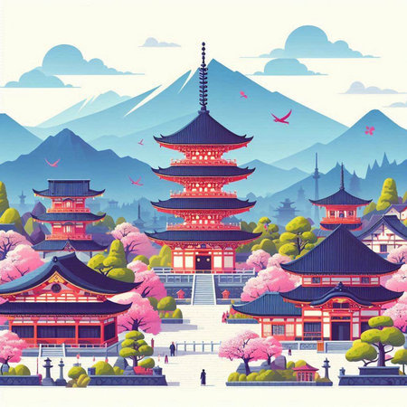 Kiyomizu-dera temple in Kyoto Japan, vector illustration.