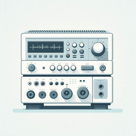 Retro radio receiver on a white background. Vintage style. Vector illustration.